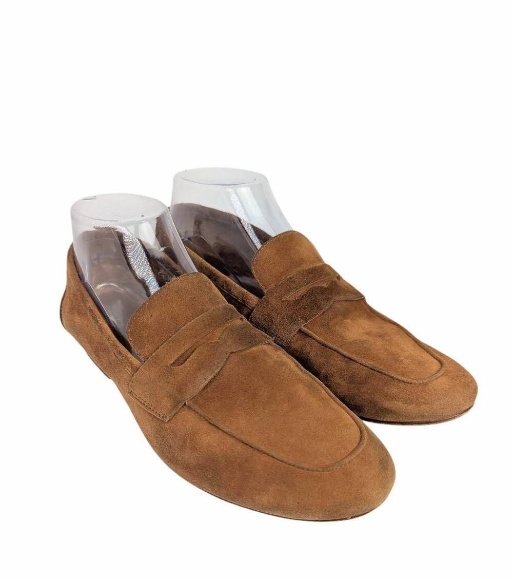 Quince Cognac tan suede leather penny loafer flats slip on womens 7.5